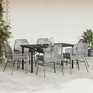 Dark <b>Grey</b> Garden Dining Set 6 Seater Rattan Metal <b>Frame</b> Weather Resistant Outdoor Furniture Contemporary Design - Product Image 3