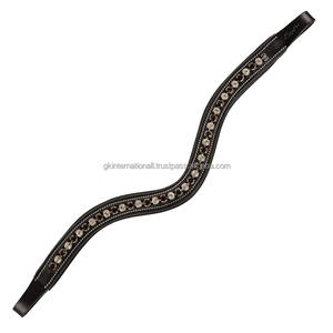 Bande de front de cheval en cuir à canal vide rembourrée extra confortable incrustée de cristaux de verre ronds noirs et blancs bande de front bling - Product Image 1