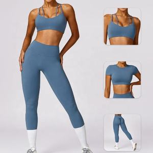 <b>Women</b> 2 Piece Yoga Set Halter Neck Crop Top Twist High Waist Flared <b>Leggings</b> <b>Seamless</b> - Product Image 6