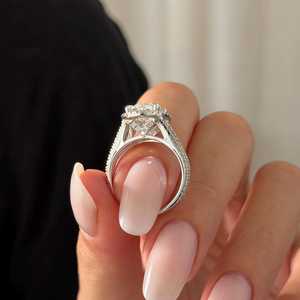 4 Carat Oval Diamond <b>Split</b> Shank Pave Vintage Engagement <b>Ring</b> in White Gold , IGI Certified - Product Image 2