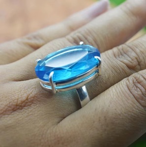 Wholesale Natural Blue Quartz Gemstone Ring 925 Solid Silver Oval Gemstone Ring Handmade Artisan Fine Jewelry - Product Image 3