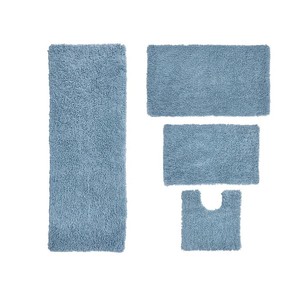 Blue Bath <b>Mat</b> <b>Set</b> 4 Piece Rectangle Non Slip Backing Thick Tufted For <b>Bathroom</b> Use - Product Image 4