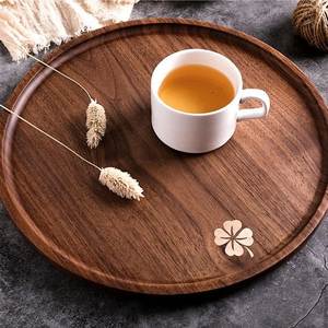 Bandeja Redonda Clásica de Madera y Resina, Duradera, para Servir Comida, Té, Café, Desayuno, Bocadillos, para Bodas y Eventos - Product Image 3