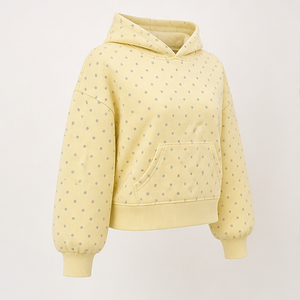Sudadera con Capucha Personalizada para Mujer, Color Amarillo Mantequilla, Corte Holgado, Estilo Informal, con Estampado de Puntos, de Algodón Ligero - Product Image 4