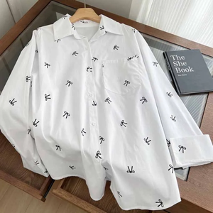 Blusa holgada con estampado tejido para mujer, jersey de manga larga con bolsillo y botones, estilo coreano informal y sencillo para uso diario - Product Image 4