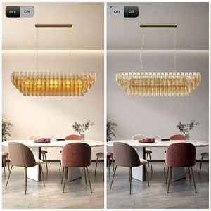 Lampadario Moderno da Cucina Rettangolare Grande 54 Pollici in Oro con 12 Luci e Vetro Fumé, Elegante Lampada a Sospensione per Tavolo da Pranzo e Cucina - Product Image 5