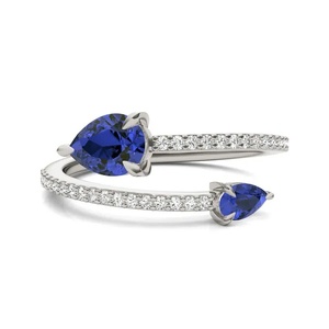 Bague en argent 925 plaqué rhodium avec pierre bleue taille poire, sertie à griffes, bijoux fins pour femme, cadeau de fiançailles et de mariage - Product Image 1