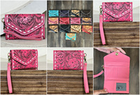 Dompet Kulit Sapi Asli Gaya Barat Bermotif Bunga, Siap Kirim, Buatan Tangan, Cocok untuk Wanita