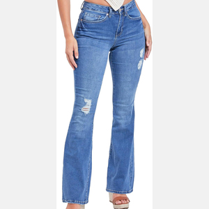 High Quality Mid Waist Lace up Denim Trousers Flare <b>Pant</b> Stretch Plus Size Women Clothing Bell Bottom Flared Denim <b>Pants</b> - Product Image 3