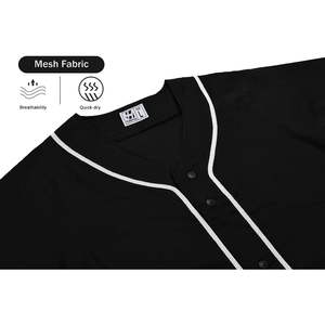 Maillot de baseball personnalisé Pullonsy pour hommes, entièrement boutonné, en maille brodée, noir, tailles S-8XL, respirant, pour softball, avec nom et numéros d'équipe - Product Image 3