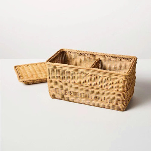Cesta de Almacenamiento Moderna de Mimbre Tejido con Tapa, Hecha a Mano para Organización del Hogar y Guardería - Product Image 2