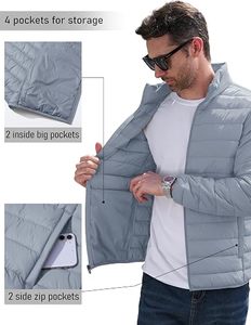 Men's Lightweight <b>Packable</b> Down Coat Waterproof Winter Hooded <b>Jacket</b> with 100% Down Filling Casual Storage Pouch - Product Image 6