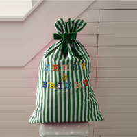 Sac cadeau personnalisé brodé à rayures rouges, sac en toile à cordon, sacs du Père Noël, sac de Noël
