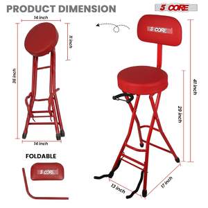 5Core Guitar Stool 3.15" <b>Padded</b> <b>Chair</b> w Backrest Foldable Music Seat Built in Foot Rest Guitar Stand - Product Image 3