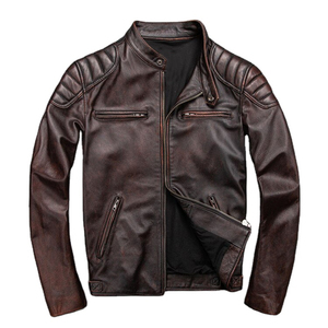 <b>High</b> Quality Men's Full-length Regular Fit Genuine <b>Leather</b> Jacket Gray Turn-down Collar <b>Leather</b> Jacket - Product Image 1