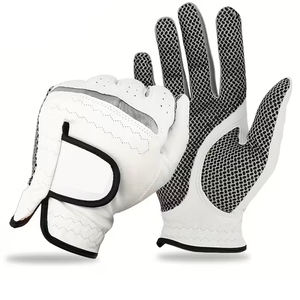 Gants de golf durables antidérapants en cuir véritable de couleur blanche, avec particules antidérapantes, respirants et résistants aux trous, en cuir synthétique. - Product Image 1