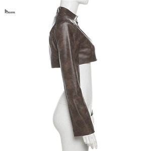 Womens Short Leather <b>Jacket</b> with Zipper Stylish Slim Fit Cropped <b>Biker</b> <b>Jacket</b> Soft Comfortable Fashion Outerwear Wholesale - Product Image 2