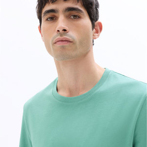 T-shirt en coton à manches courtes et col rond pour homme, couleur unie, coupe classique, jersey tricoté, vert menthe - Product Image 3