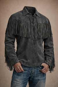 Custom Western <b>Suede</b> Leather Fringe <b>Jacket</b> for Men Soft Grey Cowboy Style Spring Wear Regular Fit Low MOQ Bulk Order - Product Image 5