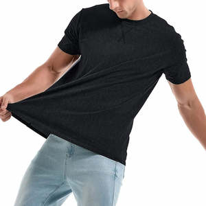 T-shirt classique noir pour homme, coupe régulière, mélange de coton, col rond, décontracté, été, basique, personnalisable, marque privée - Product Image 4