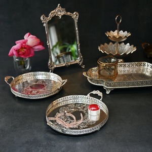 Silver Round Brass <b>Tray</b> with Handles Silver Decorative <b>Tray</b> with Handles Oval Coffee <b>tray</b> Hand Hammered Metal Platter for Living - Product Image 6