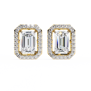 ต่างหูเพชรทรงเหลี่ยมมรกตและทรงกลม เพชรเลี้ยงในห้องปฏิบัติการ ทอง 14K รับรองโดย IGI เหมาะสำหรับเป็นของขวัญในงานปาร์ตี้และวันครบรอบ - Product Image 1