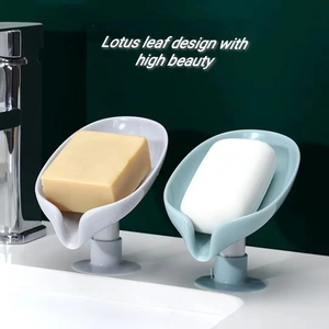 Jabonera con forma de hoja, bandeja para accesorios de baño, caja de almacenamiento creativa con ventosas, sin agua, último diseño, alta calidad - Product Image 5