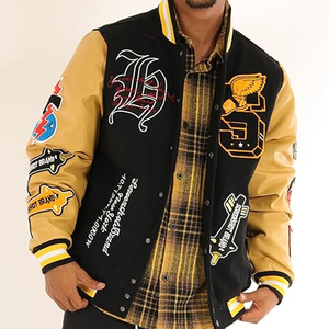 เสื้อแจ็คเก็ตวาร์ซิตี้แบบกำหนดเองสำหรับผู้ชาย ผ้าขนสัตว์ผสม แขนหนัง ปักลายตัวอักษร เสื้อแจ็คเก็ตเลตเตอร์แมน เสื้อแจ็คเก็ตเบสบอลสำหรับวิทยาลัย ผู้จำหน่าย - Product Image 2