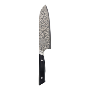 Couteaux de cuisine Santoku noirs à deux rivets avec lames à motifs argentés et talon argenté pour trancher, hacher et couper en dés - Product Image 3
