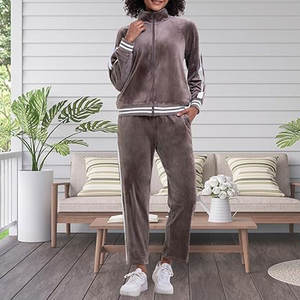Conjunto Deportivo de Terciopelo para Mujer, 2 Piezas, Chaqueta con Cierre y Pantalones Jogger con Bolsillos, Corte Holgado, Ropa Deportiva Suave e Informal - Product Image 5
