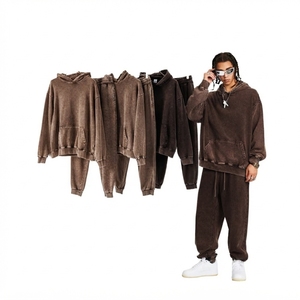 Sweat-shirt unisexe décontracté à capuche en coton délavé de couleur unie, coupe classique à manches longues, idéal pour le printemps - Product Image 1