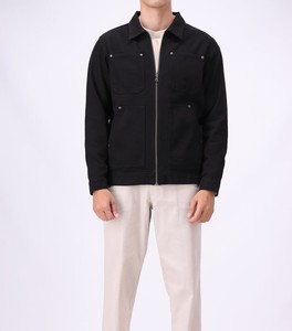 Veste en velours côtelé noir pour homme, col rabattu, style workwear, fermeture éclair, coupe classique, automne, décontractée, coton, couleur unie - Product Image 1