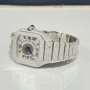 Reloj de Lujo para Hombre con Diamantes, Caja Cuadrada Plateada/Moissanita, Pantalla Analógica, Números Romanos, Cristal de Zafiro, Cierre Oculto, Cuarzo - Product Image 5