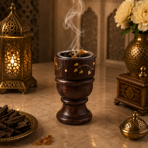 Brûleur d'encens en bois artisanal fait main, Bakhoor, encensoir arabe, Mabkhara, porte-encens d'aromathérapie, décoration islamique du Moyen-Orient pour la maison - Product Image 6