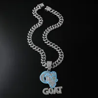 LAX DIORE JEWELS Collar con Colgante de Cabra Chapado en Plata de Ley para Hombre, Unisex, Estilo Hip Hop, con Diamantes Pavé, Cadena Cubana, Aniversario