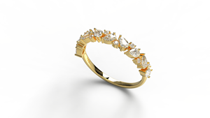 Anillo de Eternidad Moderno de Oro de 18K con Diamantes en Forma de Pera y Diamantes Redondos Alternados, Anillo Asimétrico, Joyería Fina, Regalo para Mujer - Product Image 2