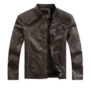 Chaqueta de Cuero PU para Hombre, Corte Ajustado, Estilo Motero, Cuello Alto, Cierre de Cremallera, Color Sólido, Manga Regular, para Otoño - Product Image 3