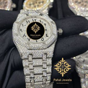 นาฬิกาเพชรหรูหรา Pahal Jewels ระบบจักรกล สำหรับผู้หญิง ตัวเรือนสแตนเลสประดับโมอิสซาไนต์ ขนาด 40 มม. หน้าปัดอนาล็อก ปุ่มกดแบบซ่อน - Product Image 2