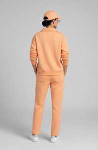 Conjunto Deportivo Casual Color Durazno para Mujer, Top de Manga Larga con Cuello Camisero, Pantalones Largos, Color Sólido, Conjunto de 2 Piezas - Product Image 3