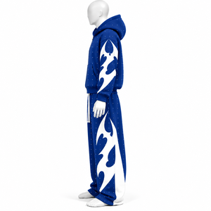 Ensemble de survêtement streetwear unisexe avec broderie de logo personnalisé, comprenant un sweat à capuche vintage uni et un pantalon empilé, en tissu épais délavé à l'acide, en vente - Product Image 3