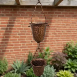 Chaîne de pluie décorative en cuivre artisanale pour gouttière, évacuation des eaux de pluie extérieure, décoration suspendue pour jardin - Product Image 4