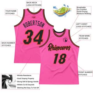 Camiseta de baloncesto auténtica personalizada en rosa, negro y naranja, con nombre y número del equipo, uniforme deportivo de malla. - Product Image 3