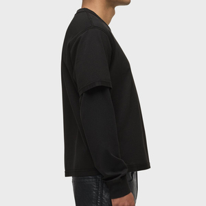 T-shirt décontracté pour homme à manches longues en jersey 100 % coton double couche, coupe ample, avec logo personnalisé sur le devant, grammage lourd - Product Image 3
