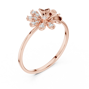 Anillo de oro macizo de 14k para mujer con diamante de corte redondo minimalista en forma de flor, ideal para regalo, compromiso, aniversario, boda. - Product Image 3