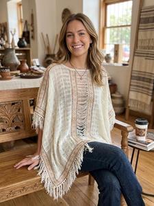 Exquisite Handcrafted Cotton <b>Poncho</b> Traditional Craftsmanship and Contemporary Style Premium Breathable Fabric Top - Product Image 2