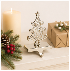 Wholesale Silver Crystal Christmas Tree <b>Stocking</b> <b>Holder</b> Heavy Duty Metal Mantle Hanger With Jeweled Details For Festive Holiday - Product Image 6