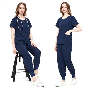 High Quality Elastic Fabric Summer Hospital <b>Scrub</b> <b>Sets</b> Comfortable Unisex Round Neck Nurse <b>Set</b> - Product Image 1