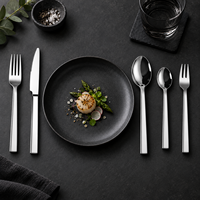Ensemble de couverts en acier inoxydable 304, manche carré, 5 pièces, poli miroir, passe au lave-vaisselle, qualité alimentaire, pour la maison, la cuisine, les restaurants
