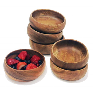Ensemble de bols à pâte en bois d'acacia rustique de style américain, écologiques et personnalisables, pour servir des snacks, des fruits, du riz, de la soupe et des noix - Product Image 2