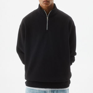 Sudadera con capucha personalizada para hombre, color negro, con cremallera de un cuarto, corte regular, para uso casual. - Product Image 2